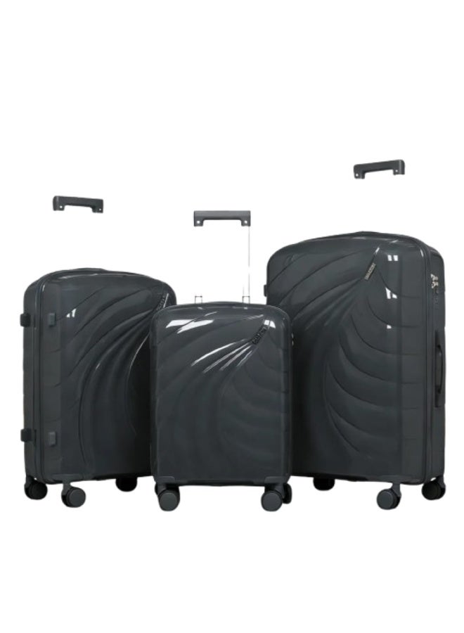 3 Piece PP Hard Shell Luggage Set – Unbreakable Lightweight Suitcase Set with 360° Spinner Wheels & Smooth Aluminium Handle – Travel Trolley Bags 20” 24” 28”